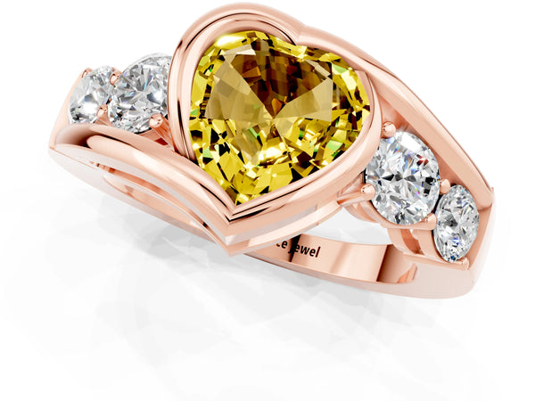 Rose gold Bezel Set Heart Cut Yellow Sapphire Bypass Ring with Round  Accents