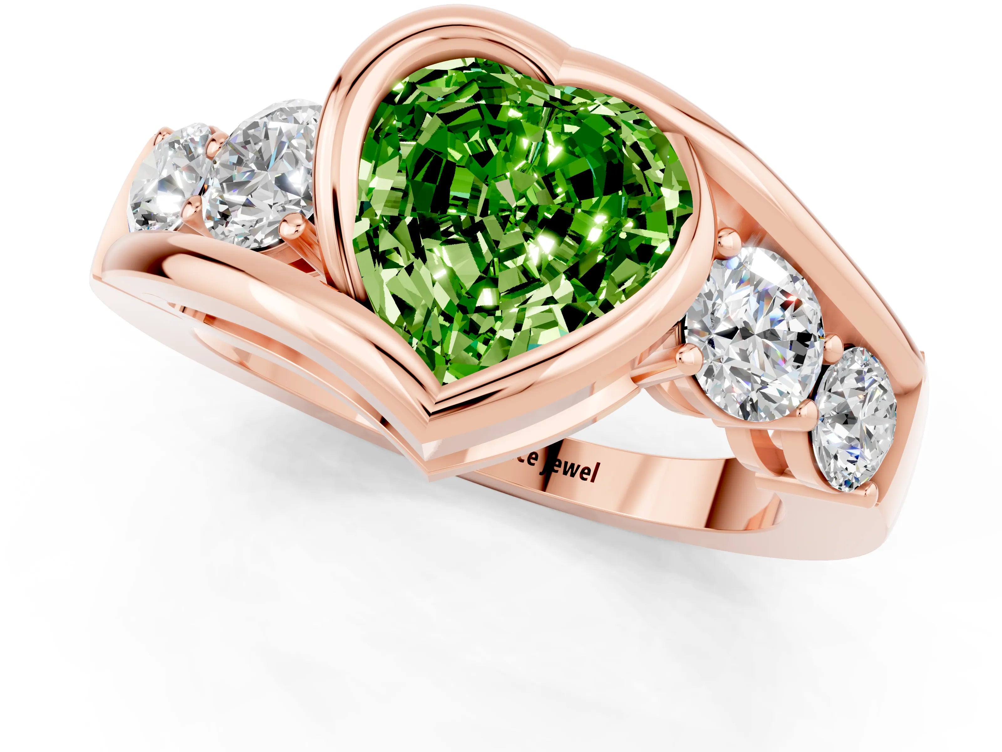 Rose gold Bezel Set Heart Cut Diamond Split Shank Ring_1