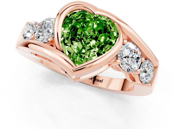 Rose gold Bezel Set Heart Cut Peridot Bypass Ring with Round  Accents