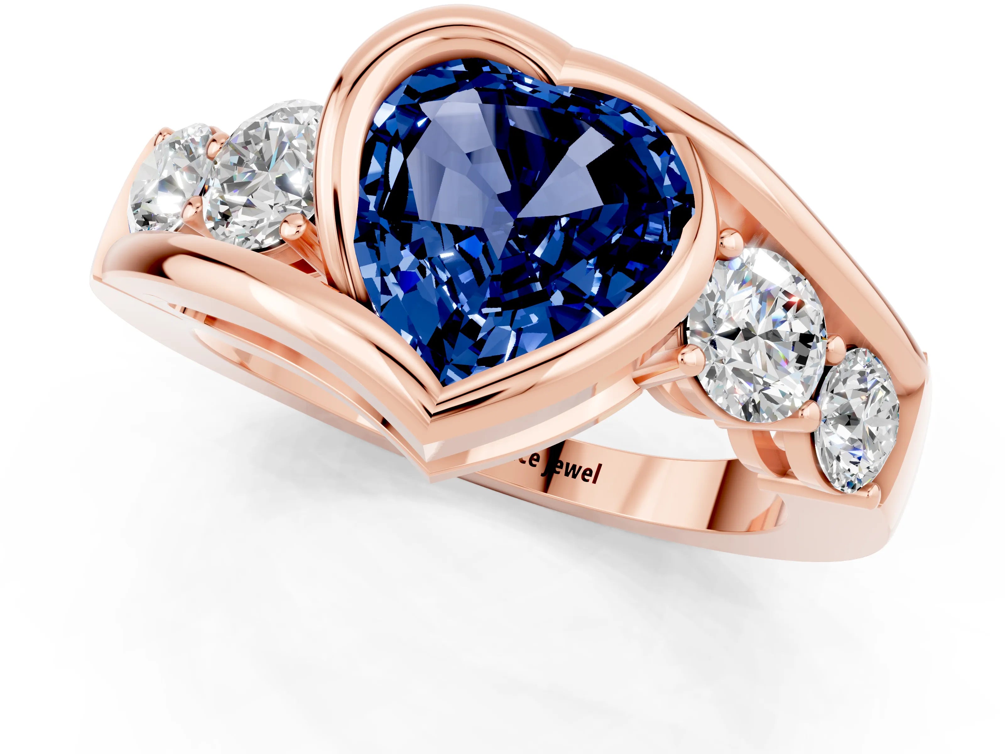 Rose gold Bezel Set Heart Cut Diamond Split Shank Ring_1
