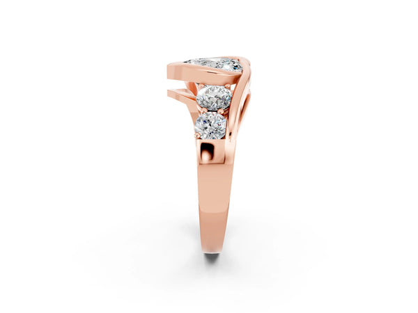 Rose gold Bezel Set Heart Cut Moissanite Bypass Ring with Round  Accents