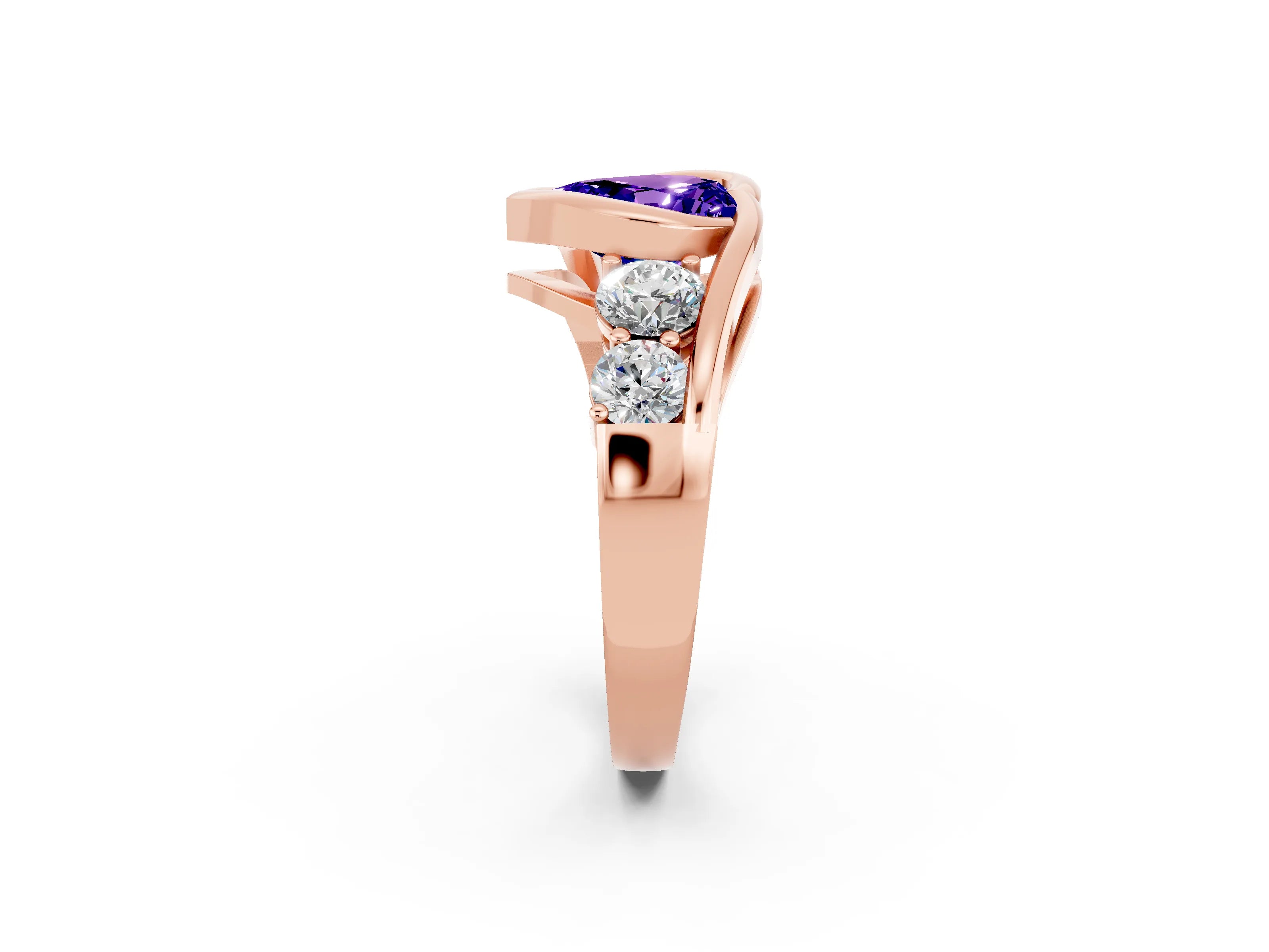 Rose gold Bezel Set Heart Cut Diamond Split Shank Ring_2