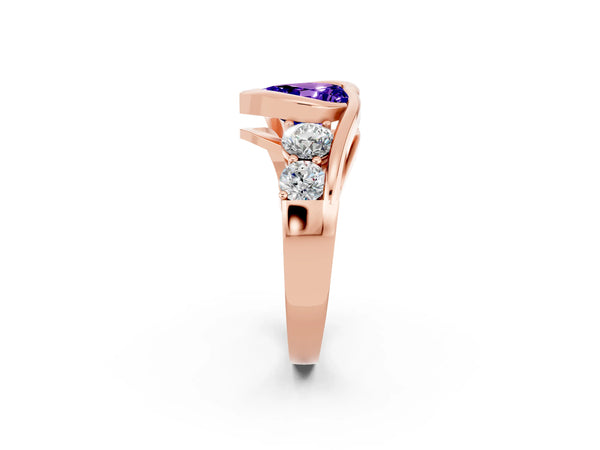 Rose gold Bezel Set Heart Cut Tanzanite Bypass Ring with Round  Accents