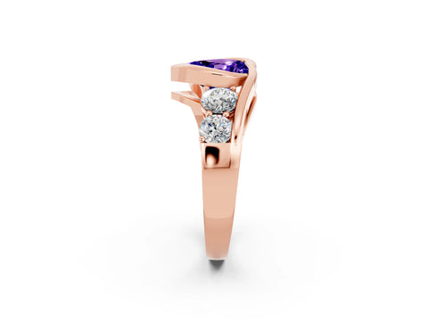 Rose gold Bezel Set Heart Cut Diamond Split Shank Ring_2