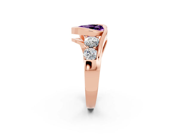 Rose gold Bezel Set Heart Cut Amethyst Bypass Ring with Round  Accents