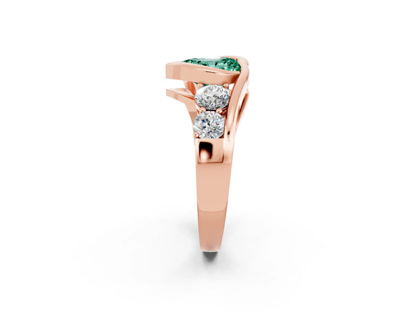 Rose gold Bezel Set Heart Cut Green Sapphire Bypass Ring with Round  Accents