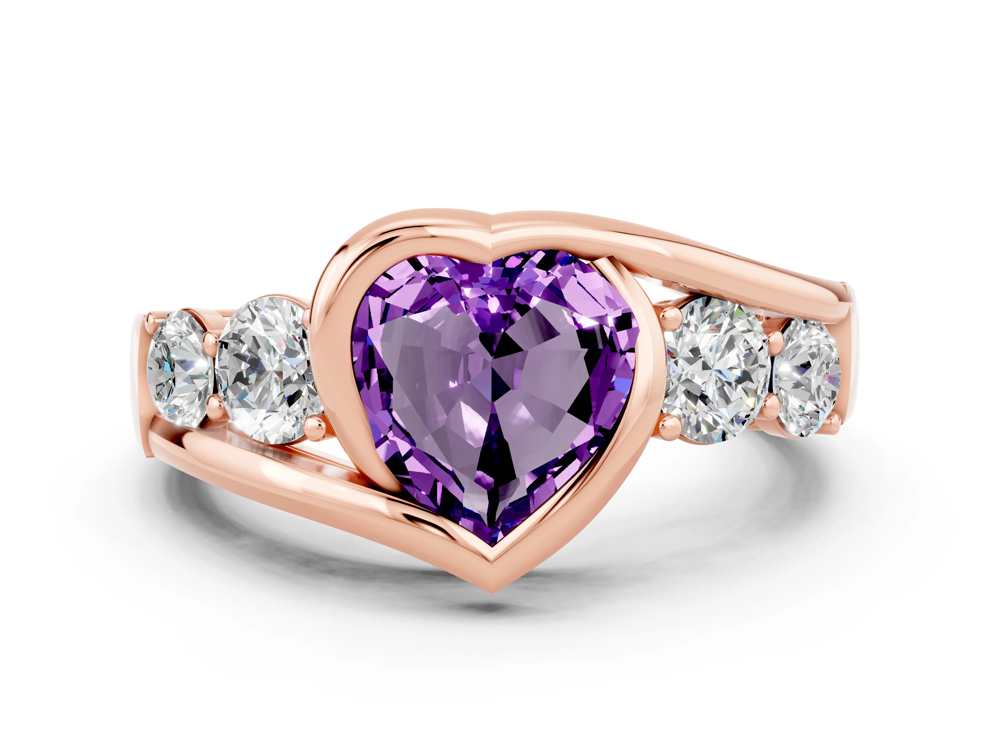 Rose gold Bezel Set Heart Cut Diamond Split Shank Ring