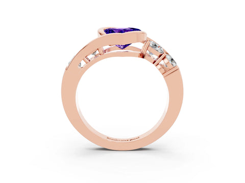Rose gold Bezel Set Heart Cut Diamond Split Shank Ring_3