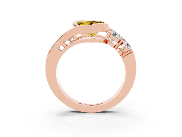 Rose gold Bezel Set Heart Cut Yellow Sapphire Bypass Ring with Round  Accents