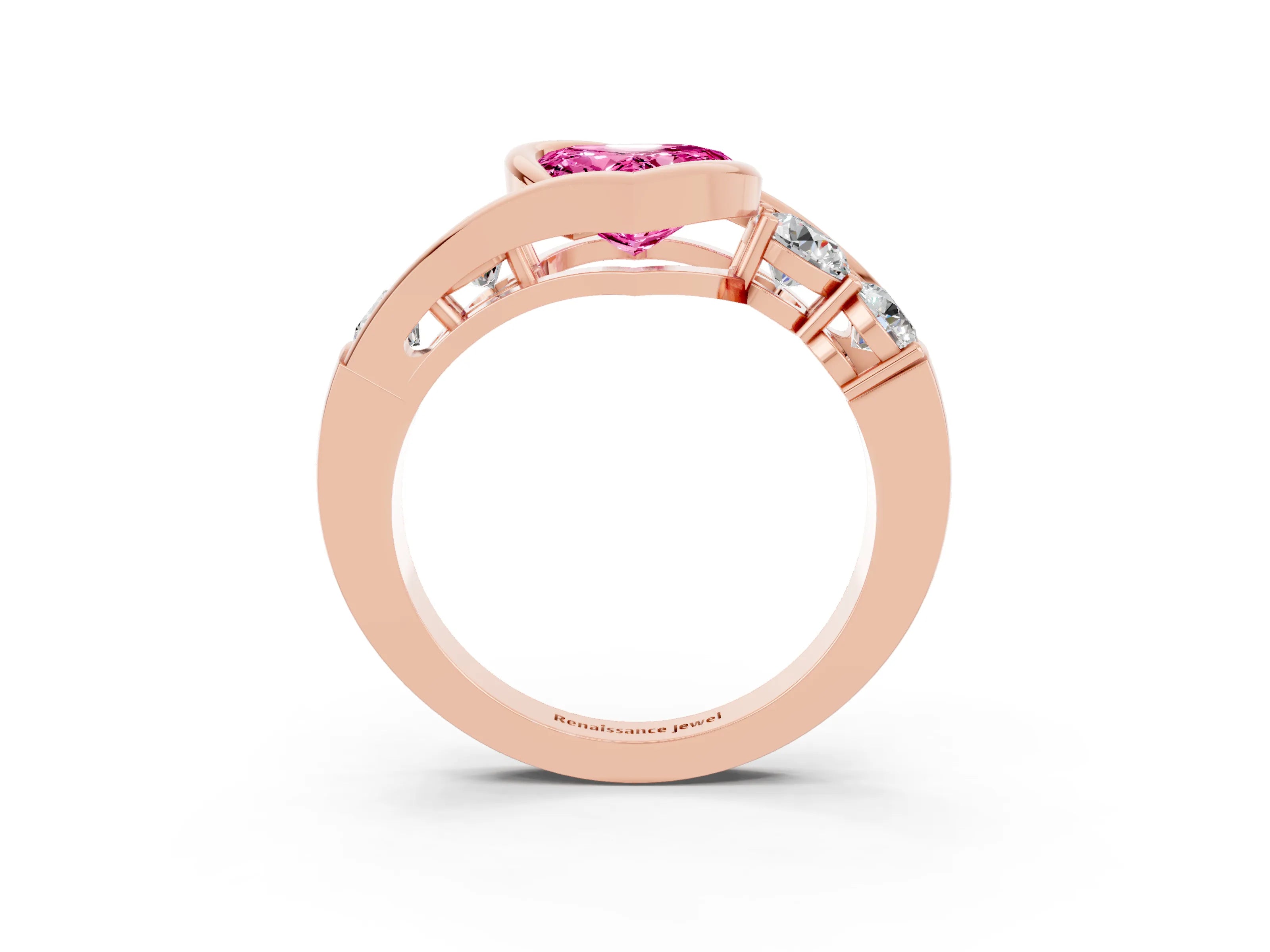 Rose gold Bezel Set Heart Cut Diamond Split Shank Ring_3