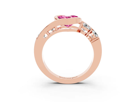Rose gold Bezel Set Heart Cut Diamond Split Shank Ring_3