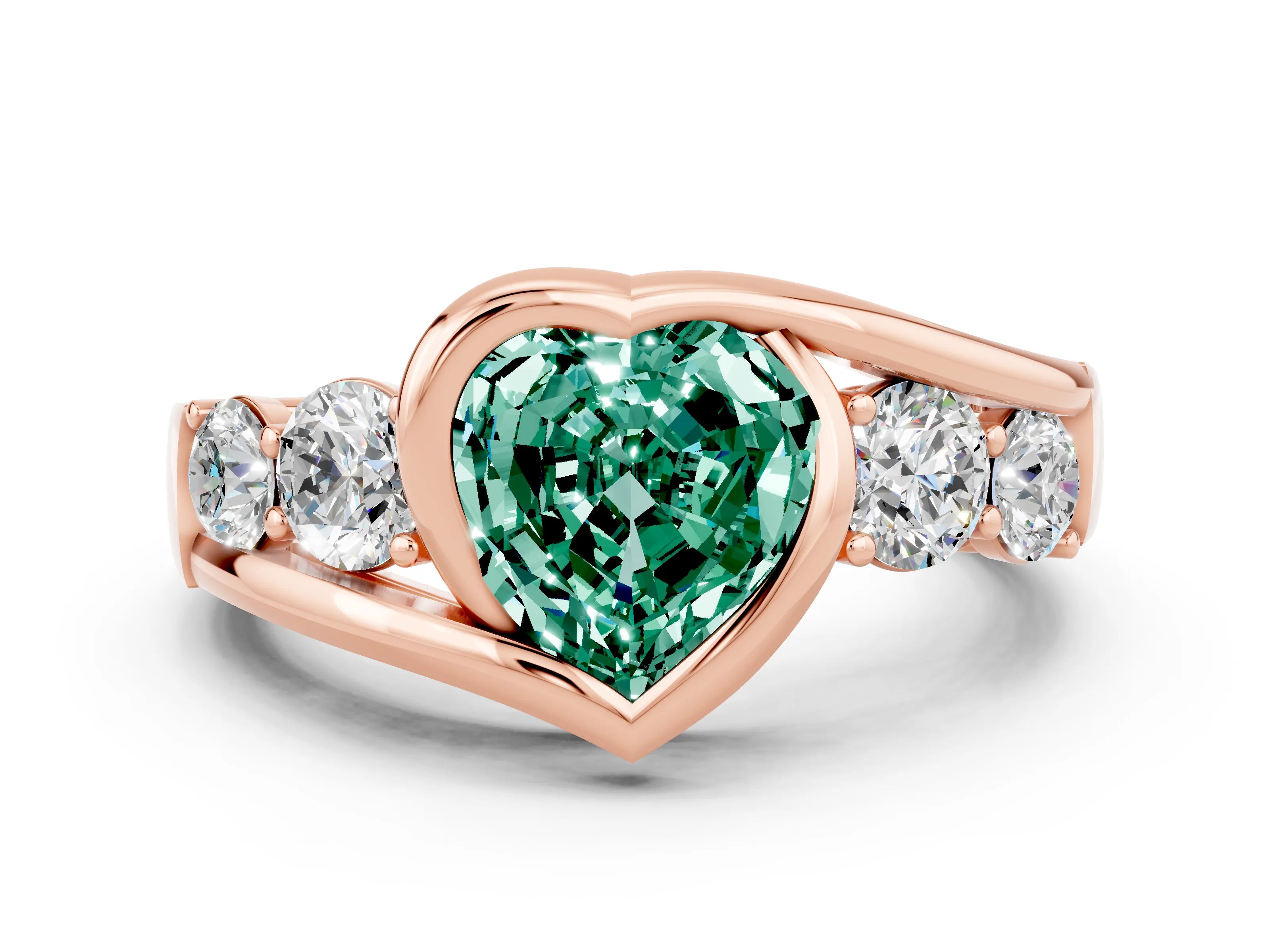 Rose gold Bezel Set Heart Cut Diamond Split Shank Ring