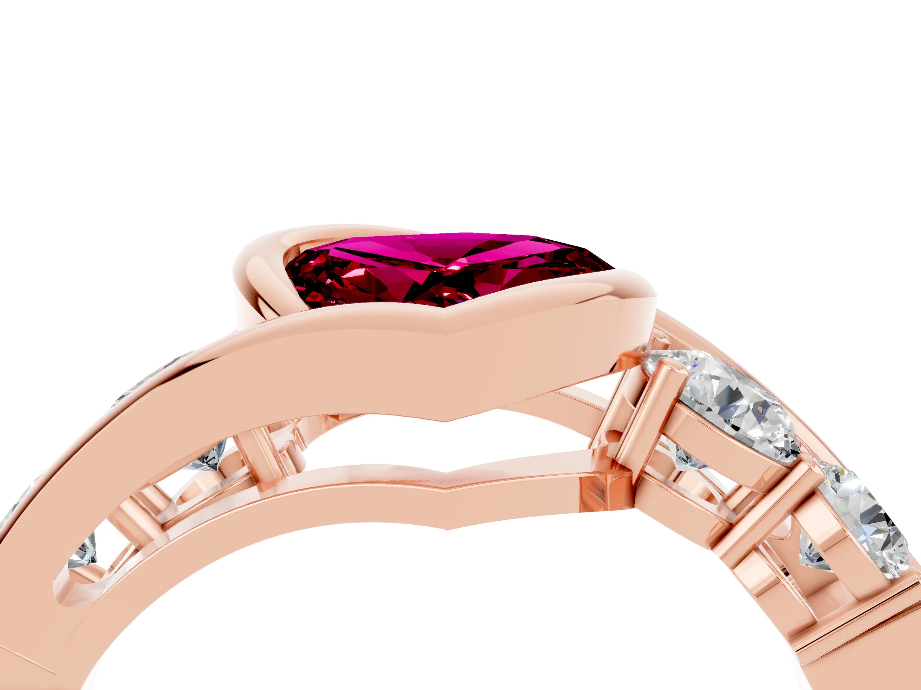 Rose gold Bezel Set Heart Cut Diamond Split Shank Ring_4