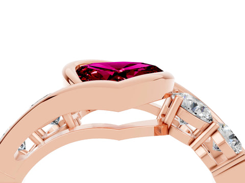 Rose gold Bezel Set Heart Cut Diamond Split Shank Ring_4