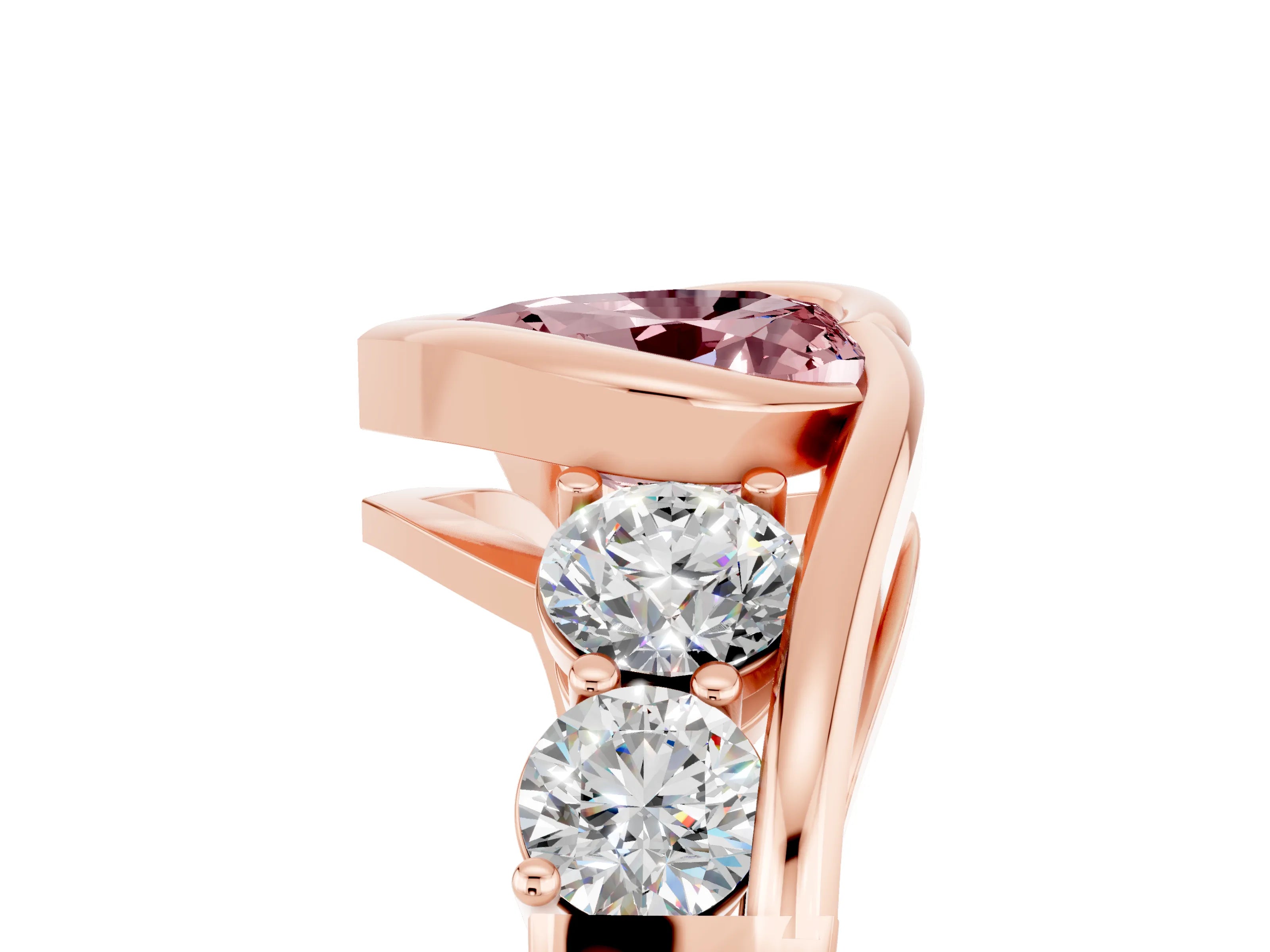 Rose gold Bezel Set Heart Cut Diamond Split Shank Ring_5