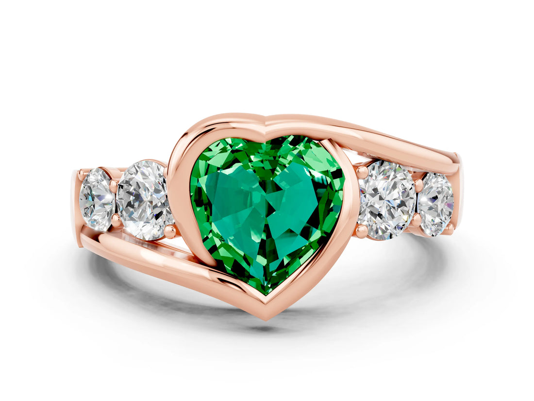 Rose gold Bezel Set Heart Cut Diamond Split Shank Ring