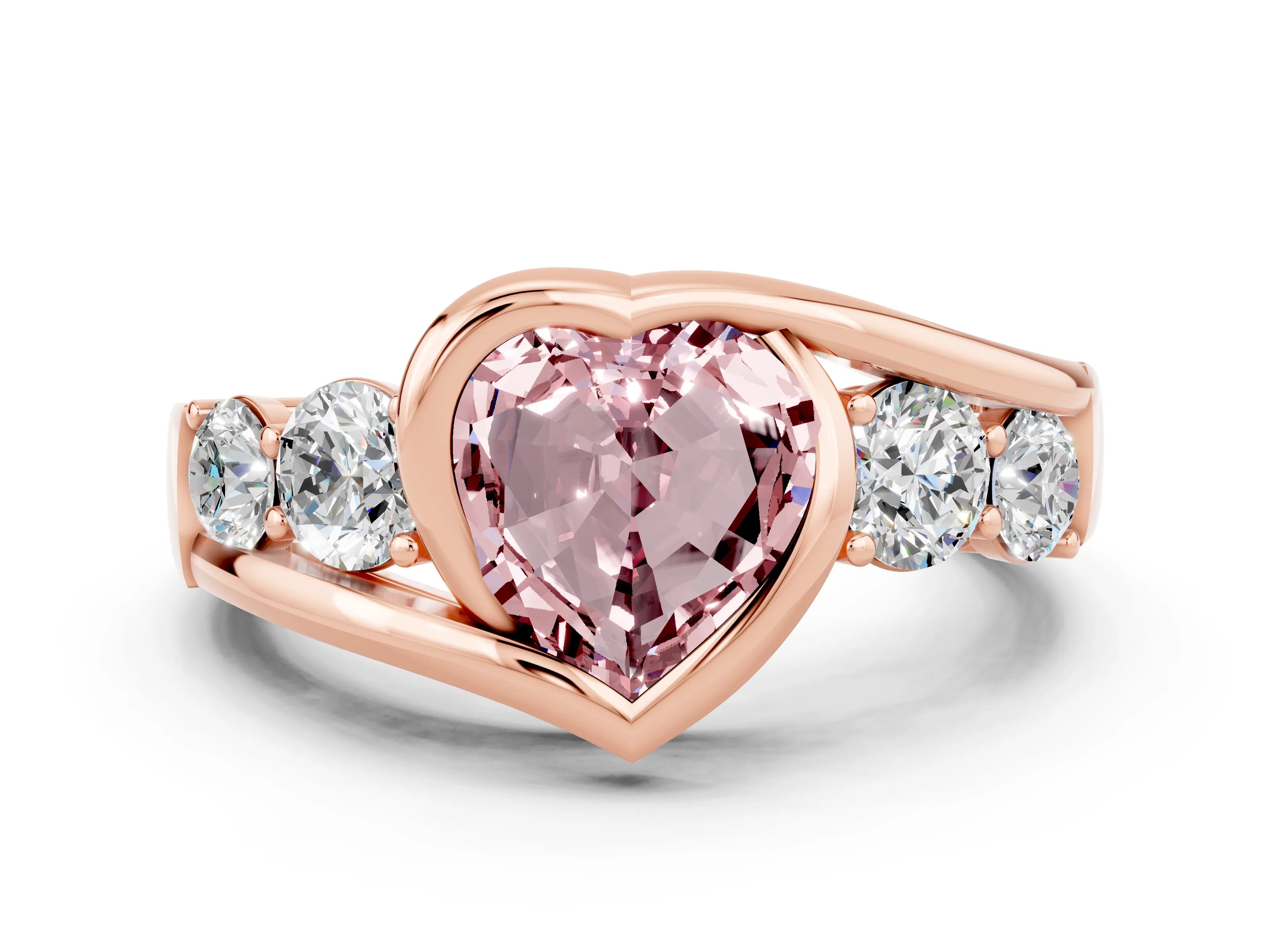 Rose gold Bezel Set Heart Cut Diamond Split Shank Ring