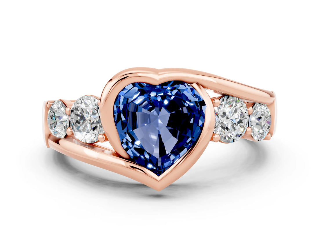 Rose gold Bezel Set Heart Cut Diamond Split Shank Ring