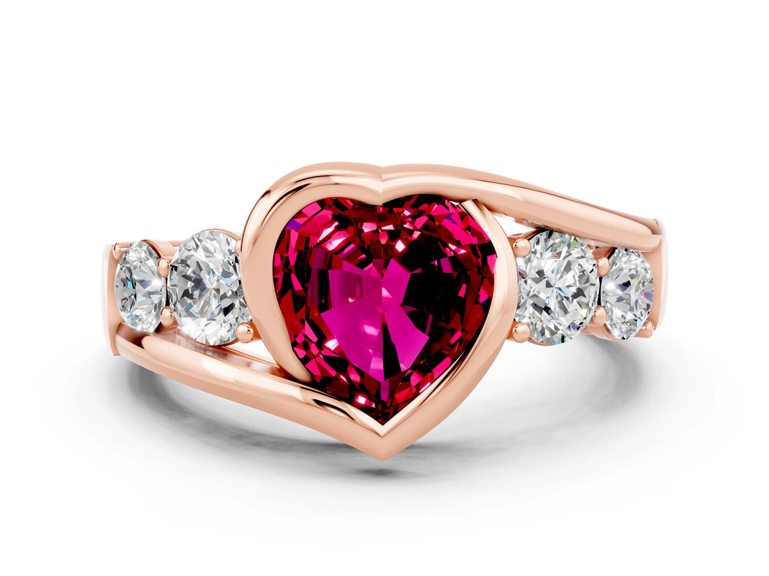 Rose gold Bezel Set Heart Cut Diamond Split Shank Ring