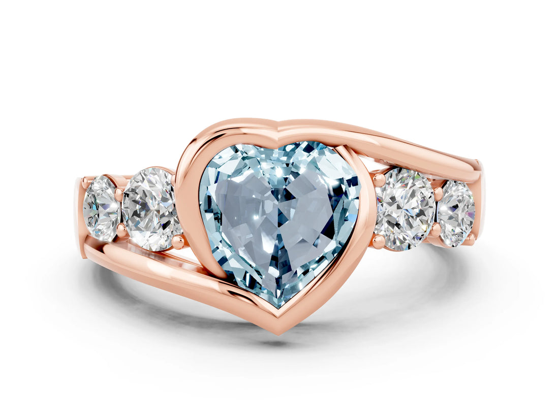 Rose gold Bezel Set Heart Cut Diamond Split Shank Ring