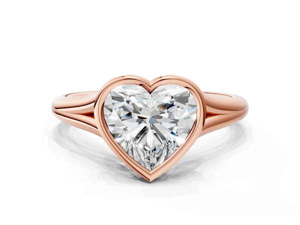 Rose gold Bezel Set Heart Cut Solitaire Ring with Tapered Band