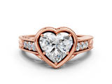 Rose gold Bezel Set Heart Diamond Milgrain Pave Engagement Ring_37
