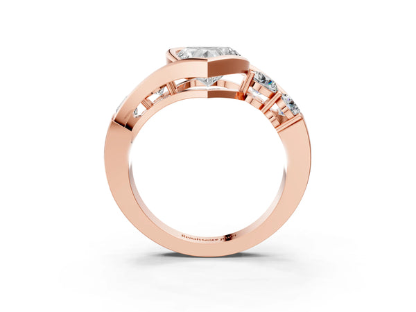 Rose Gold Heart-Shaped Bezel Bypass Engagement Ring Setting with Round Side Accents