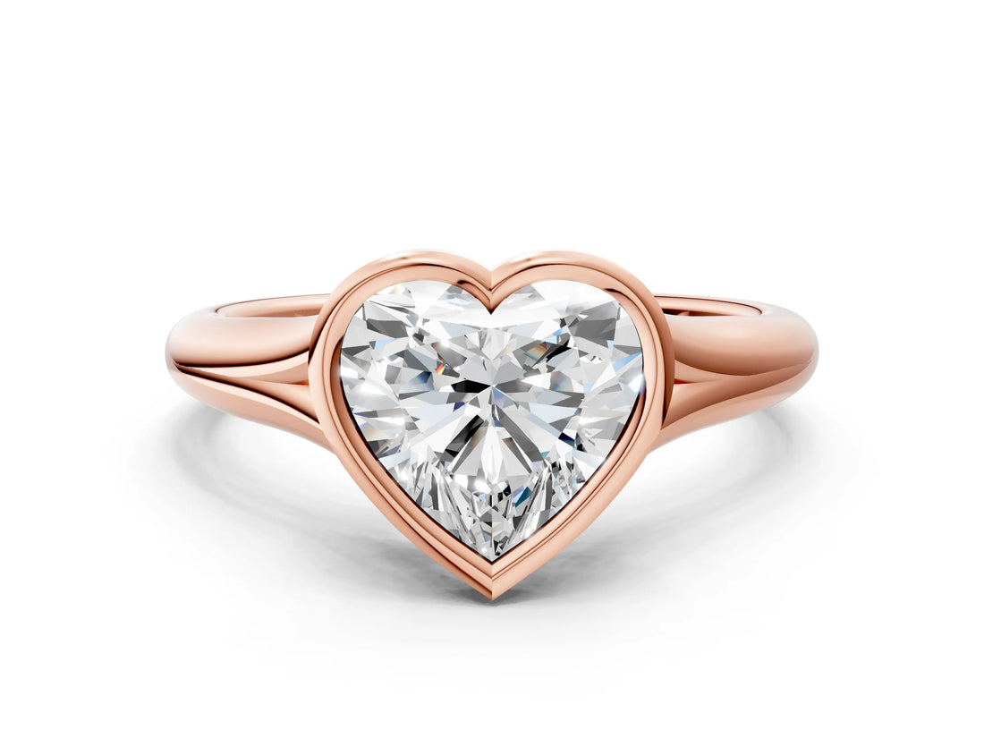 Rose gold Bezel Set Heart Solitaire Diamond Ring with Smooth Band 1