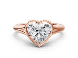 Rose gold Bezel Set Heart Solitaire Diamond Ring with Smooth Band 1