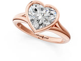 Rose gold Bezel Set Heart Solitaire Diamond Ring with Smooth Band 2
