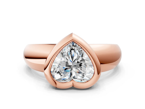 Rose gold Bezel Set Heart Solitaire Ring with Wide Band