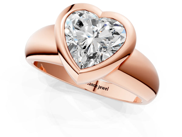 Rose gold Bezel Set Heart Solitaire Ring with Wide Band