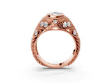 Rose gold Bezel Set Marquise Cut Diamond Milgrain Band Ring_12