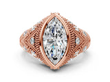 Rose gold Bezel Set Marquise Cut Diamond Milgrain Band Ring_9