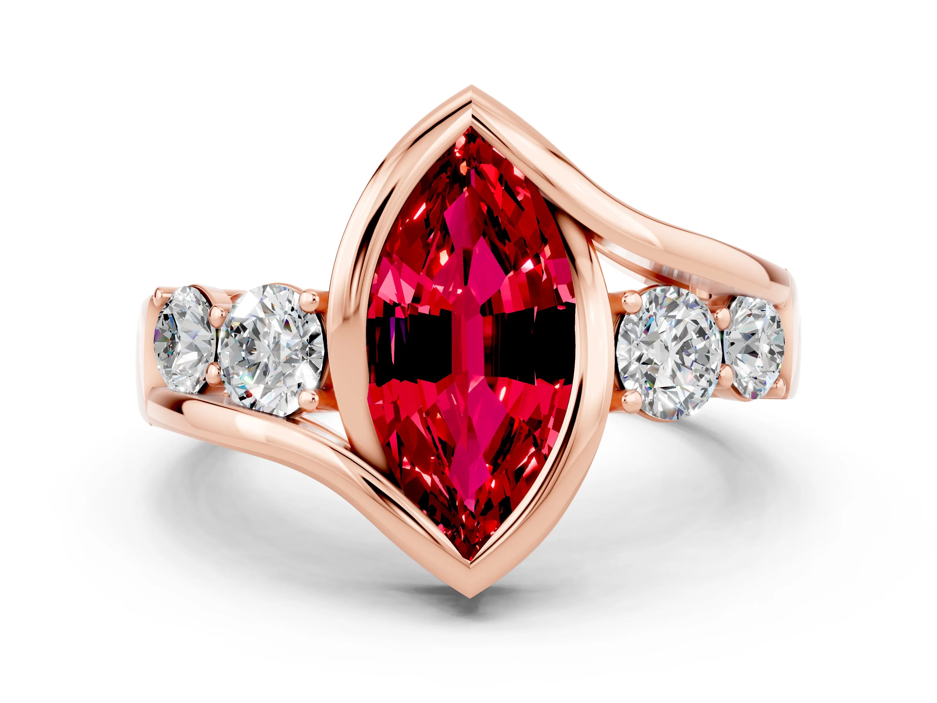 Rose gold Bezel Set Marquise Cut Diamond Split Shank Ring