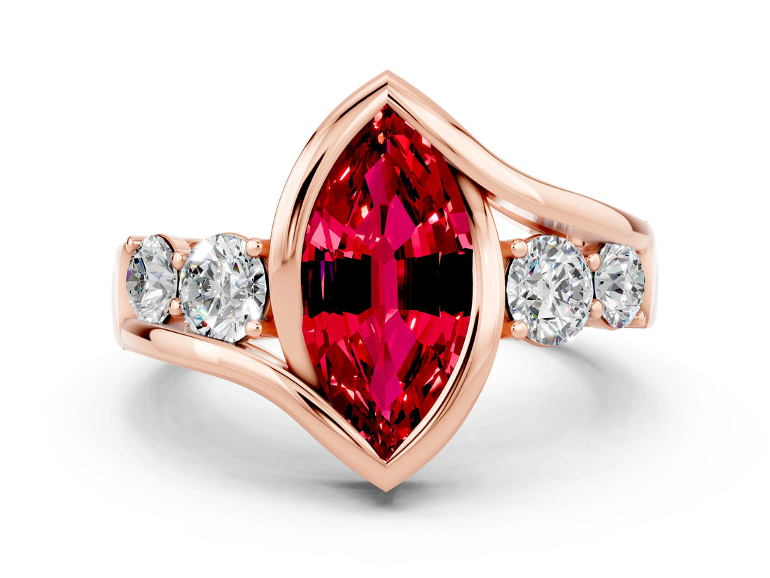 Rose gold Bezel Set Marquise Cut Diamond Split Shank Ring