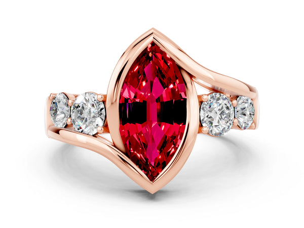 Rose gold Bezel Set Marquise Cut Ruby Bypass Ring with Round  Accents