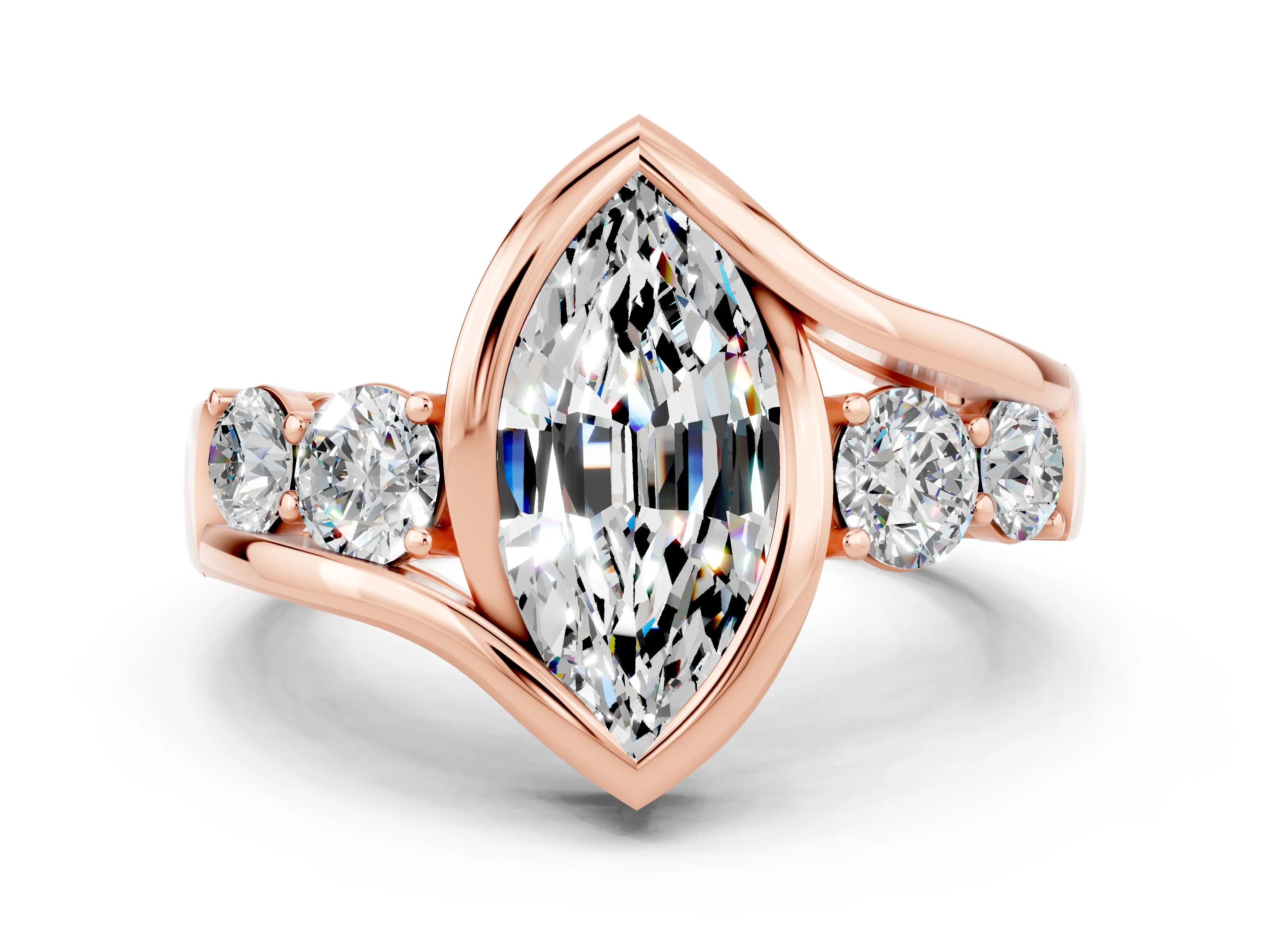 Rose gold Bezel Set Marquise Cut Diamond Split Shank Ring