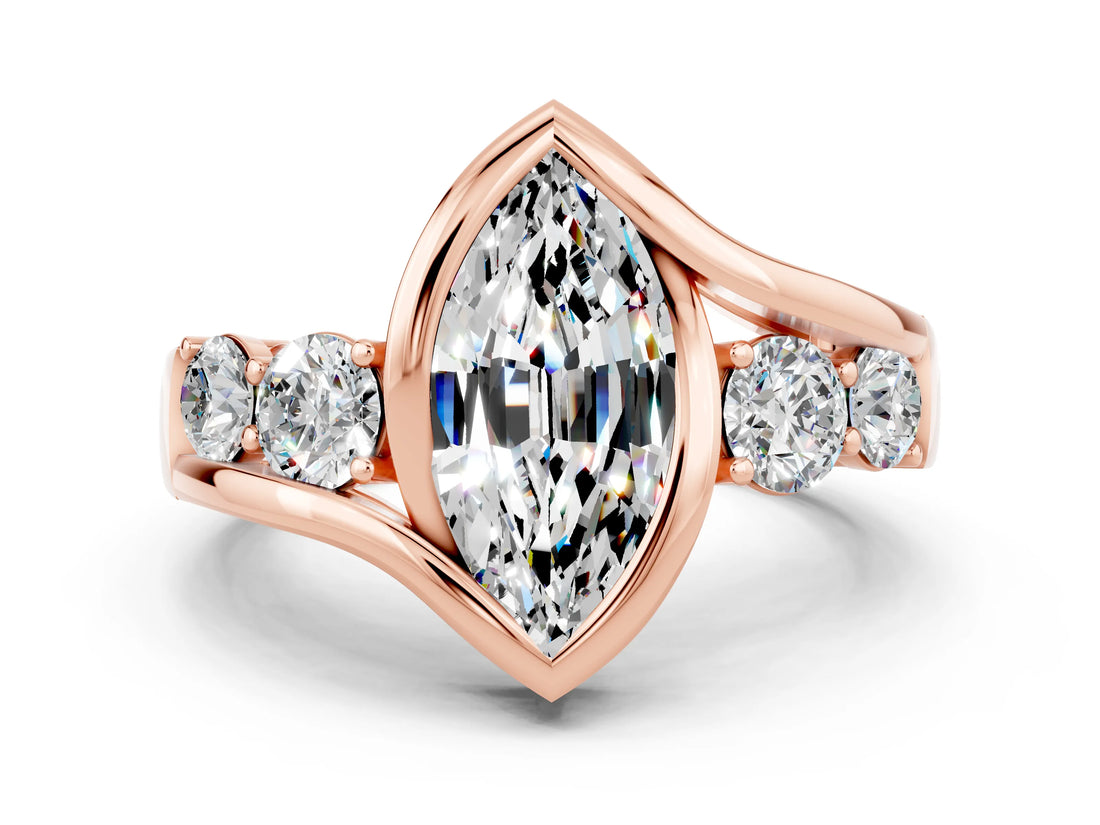 Rose gold Bezel Set Marquise Cut Diamond Split Shank Ring