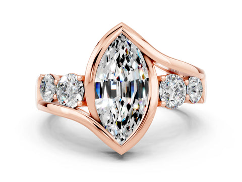 Rose gold Bezel Set Marquise Cut Diamond Split Shank Ring