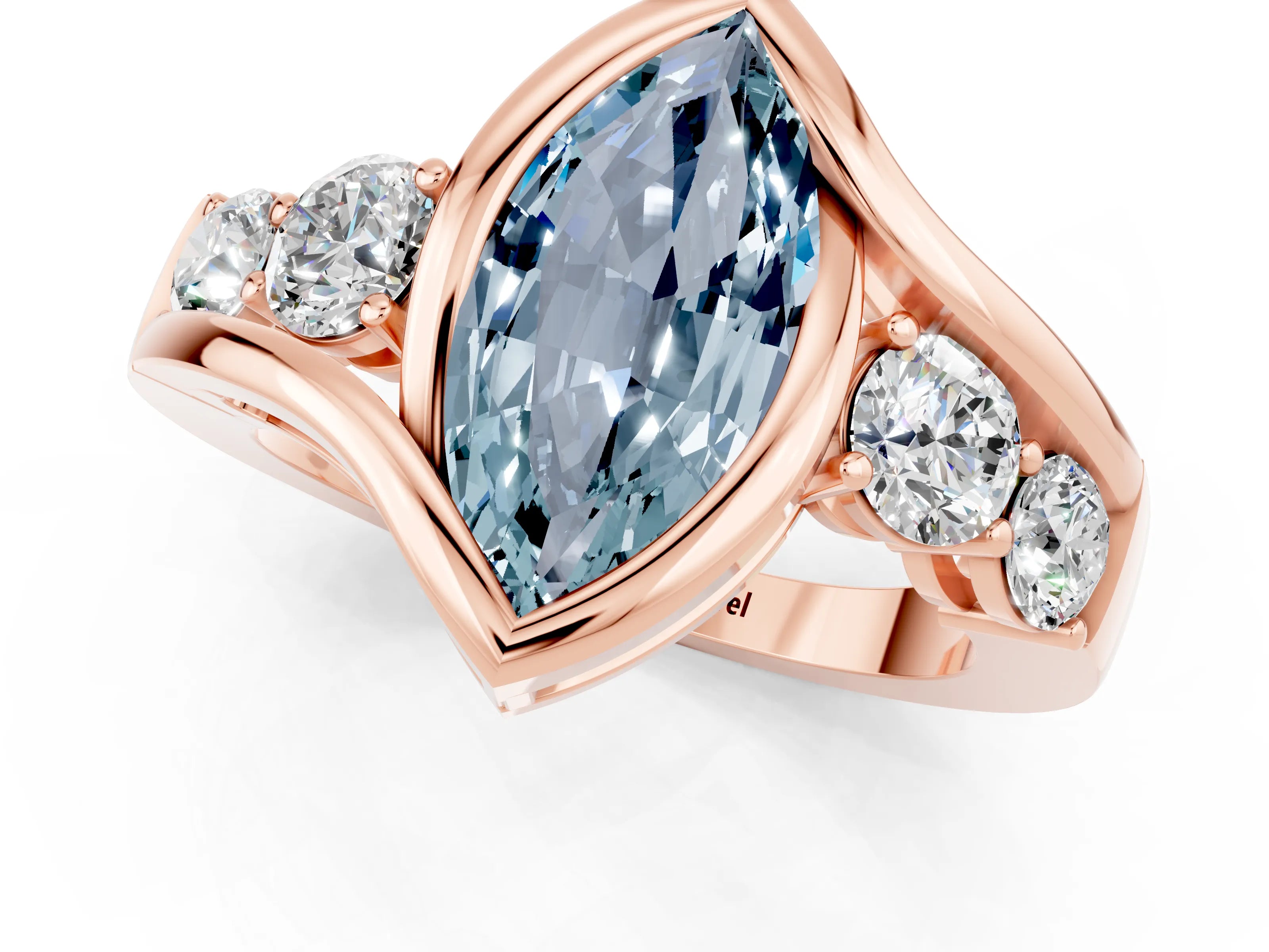 Rose gold Bezel Set Marquise Cut Diamond Split Shank Ring_1