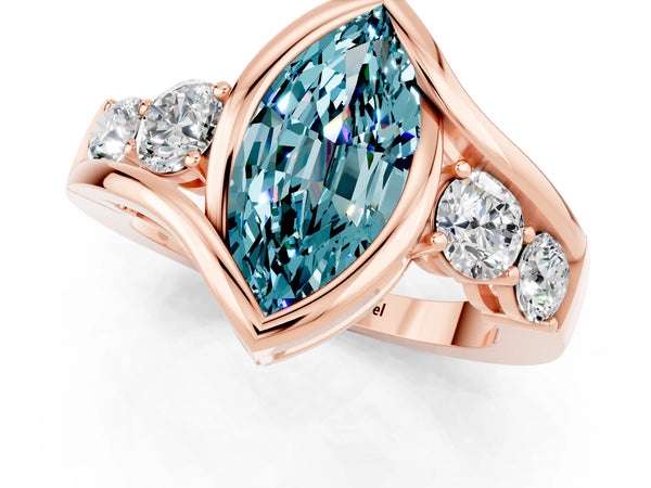 Rose gold Bezel Set Marquise Cut Diamond Split Shank Ring
