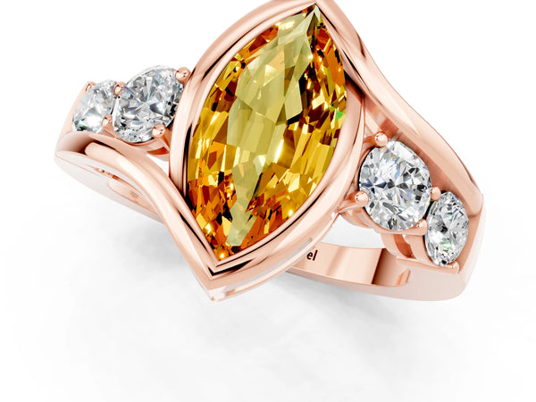 Rose gold Bezel Set Marquise Cut Citrine Bypass Ring with Round  Accents