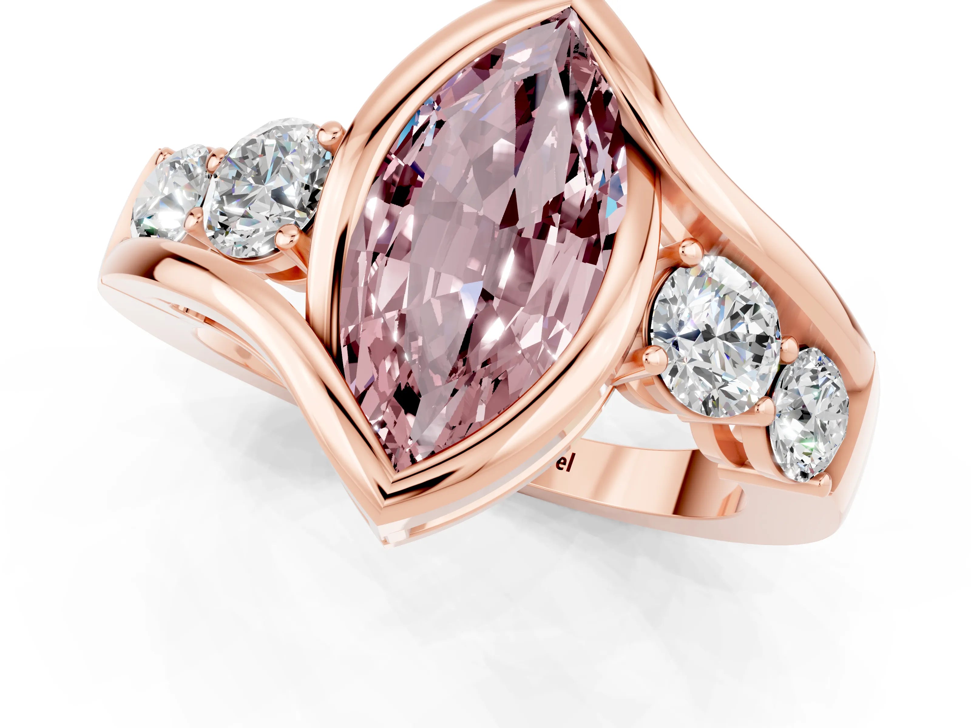 Rose gold Bezel Set Marquise Cut Diamond Split Shank Ring_1