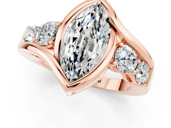 Rose gold Bezel Set Marquise Cut Moissanite Bypass Ring with Round  Accents