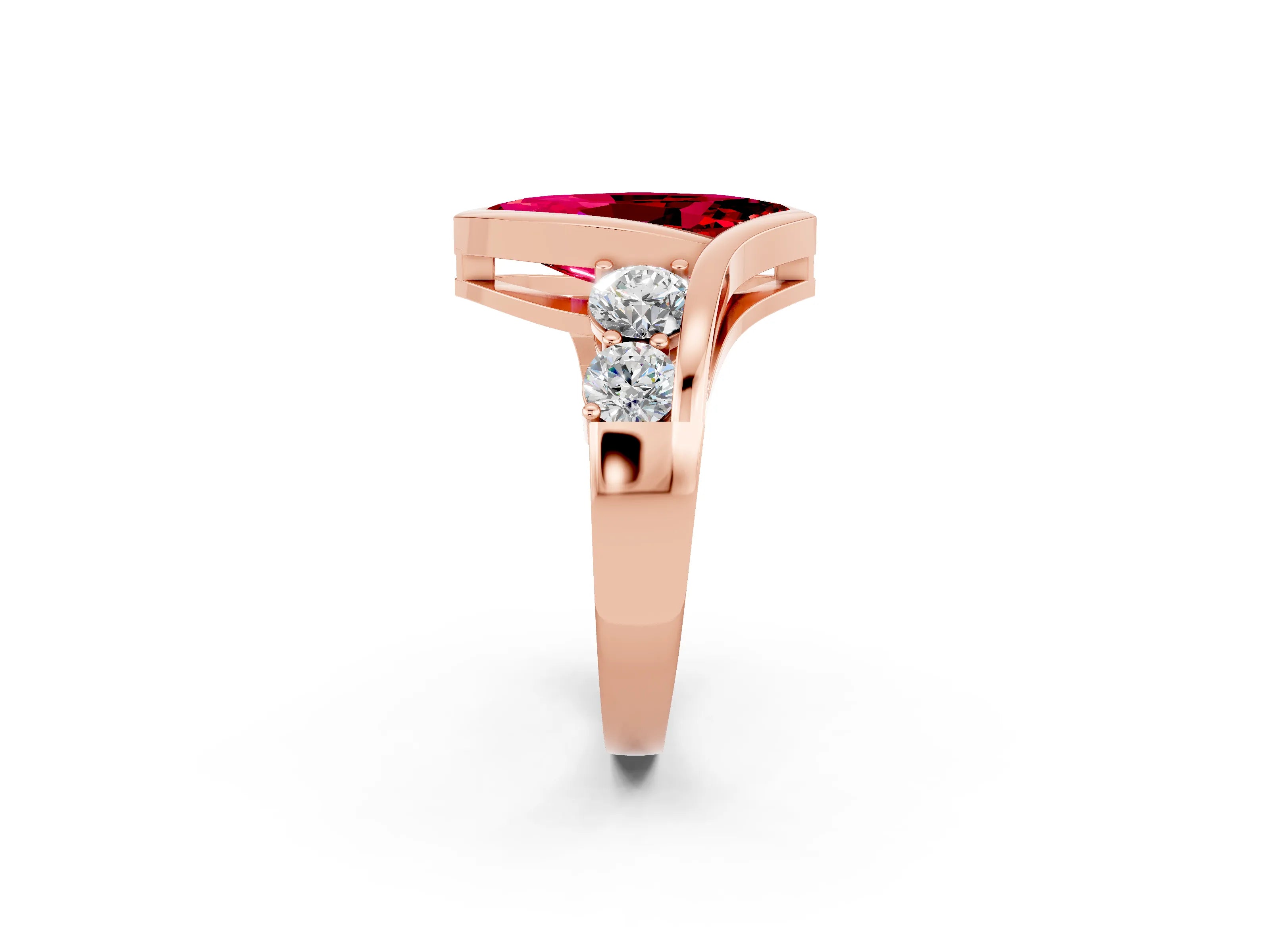 Rose gold Bezel Set Marquise Cut Diamond Split Shank Ring_2