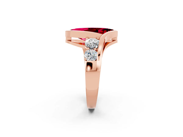 Rose gold Bezel Set Marquise Cut Ruby Bypass Ring with Round  Accents