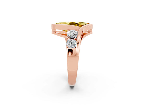 Rose gold Bezel Set Marquise Cut Citrine Bypass Ring with Round  Accents