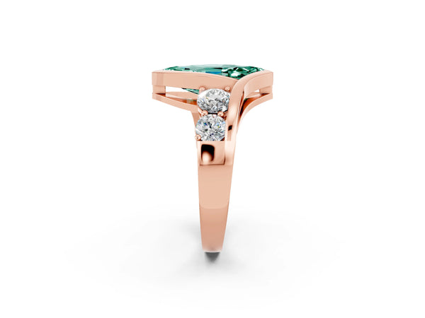 Rose gold Bezel Set Marquise Cut Green Sapphire Bypass Ring with Round  Accents