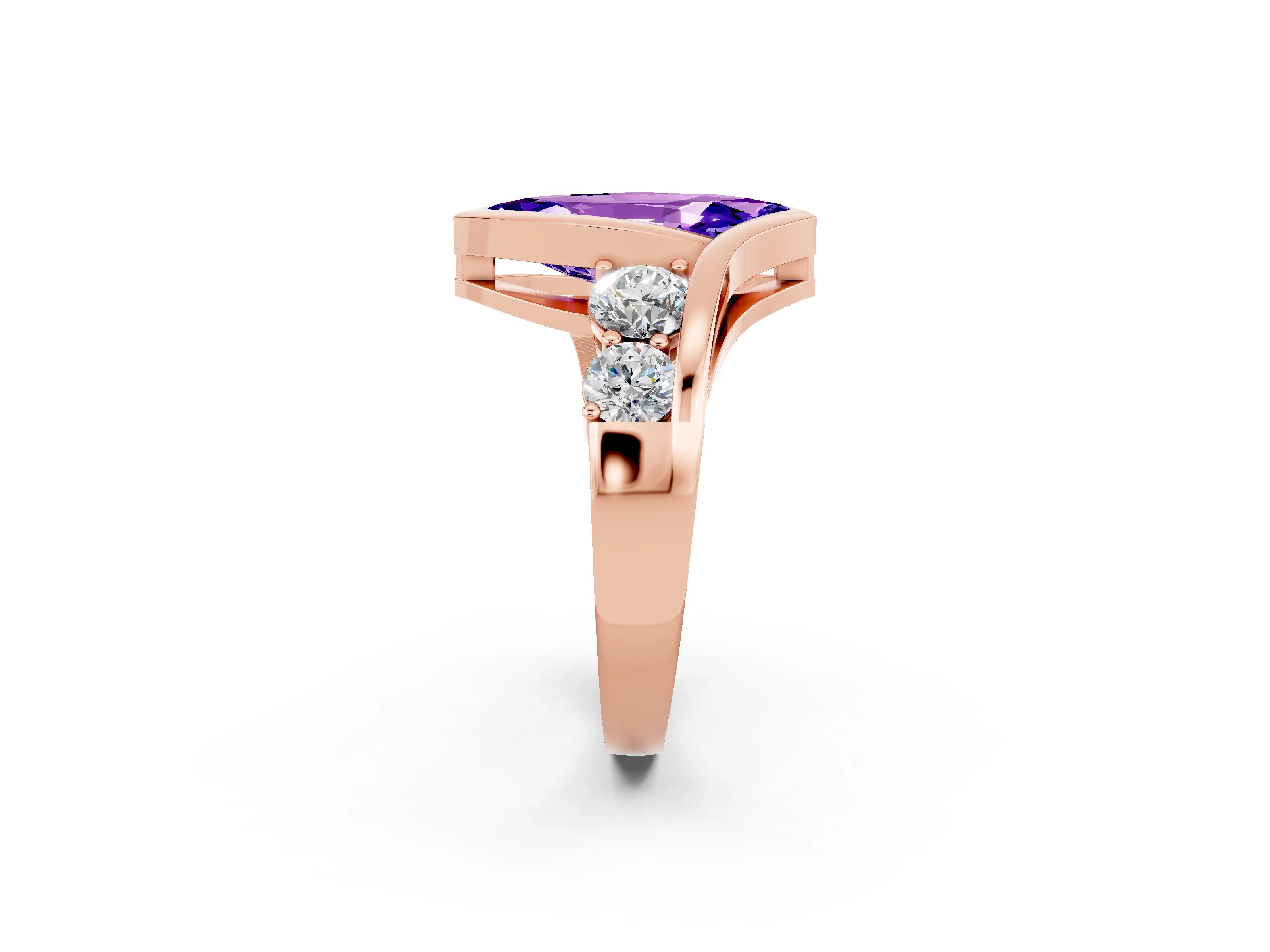 Rose gold Bezel Set Marquise Cut Diamond Split Shank Ring_2